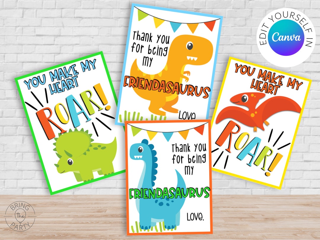Dinosaur Valentine, You Make My Heart Roar Valentine, School Valentine ...