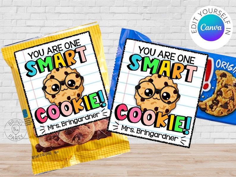 Editable Student Treat Beginning of the Year School gift label One SMART COOKIE tag Cookie Valentine image 1