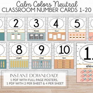 Neutral Number Posters: Calm Colors Classroom Decor (Digital Download)