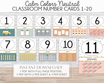 Neutral Number Poster: Calm Colors Klassenzimmer Dekor (Digitaler Download)