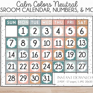 Neutral Calming Color Classroom Calendar | Neutral Classroom Decor | Months of the Year | Neutral Classroom Calendar