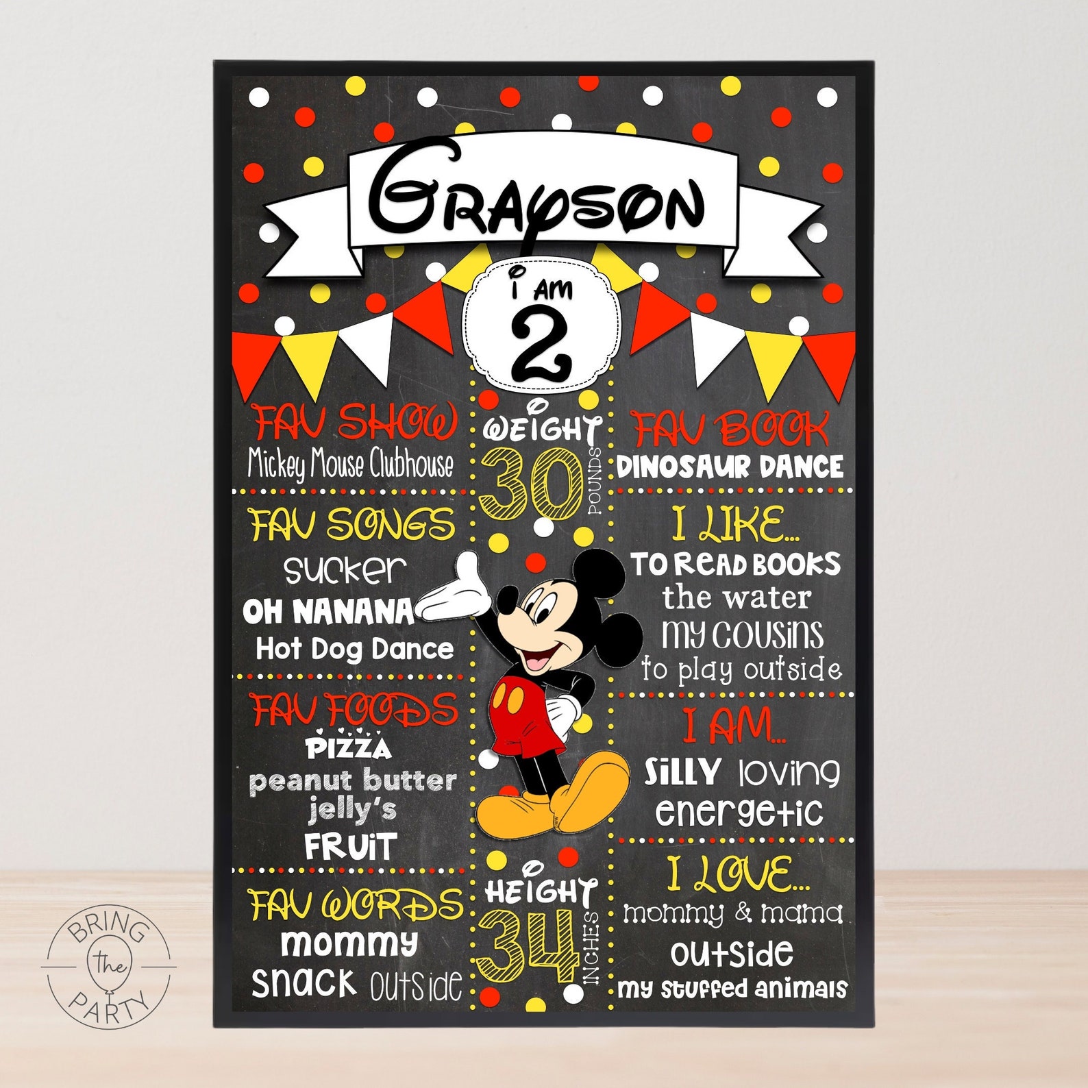 MICKEY MOUSE Birthday Chalkboard Sign Poster Board - Etsy