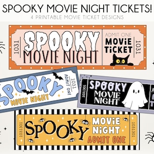 Druckbare Gruselige Kino Nacht Tickets | Halloween Movie Night Sofortiger Download | Generische Halloween Kinokarten | Gruselige Filmnacht Party