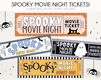Printable Spooky Movie Night Tickets | Halloween Movie Night Instant Download | Generic Halloween Movie Tickets | Spooky Movie Night Party