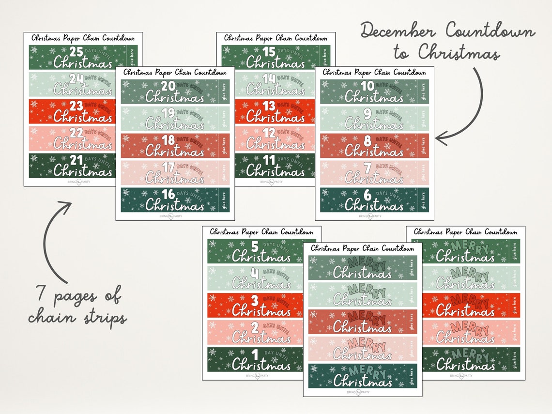 Christmas Countdown Paper Chain Christmas Advent for Kids Printable