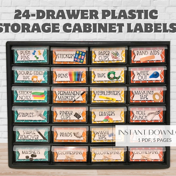 Labels for storage unit, 24-Drawer Plastic Storage Cabinet labels, Teacher labels Instant Download Instant Printable