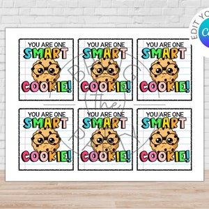 Editable Student Treat Beginning of the Year School gift label One SMART COOKIE tag Cookie Valentine image 3