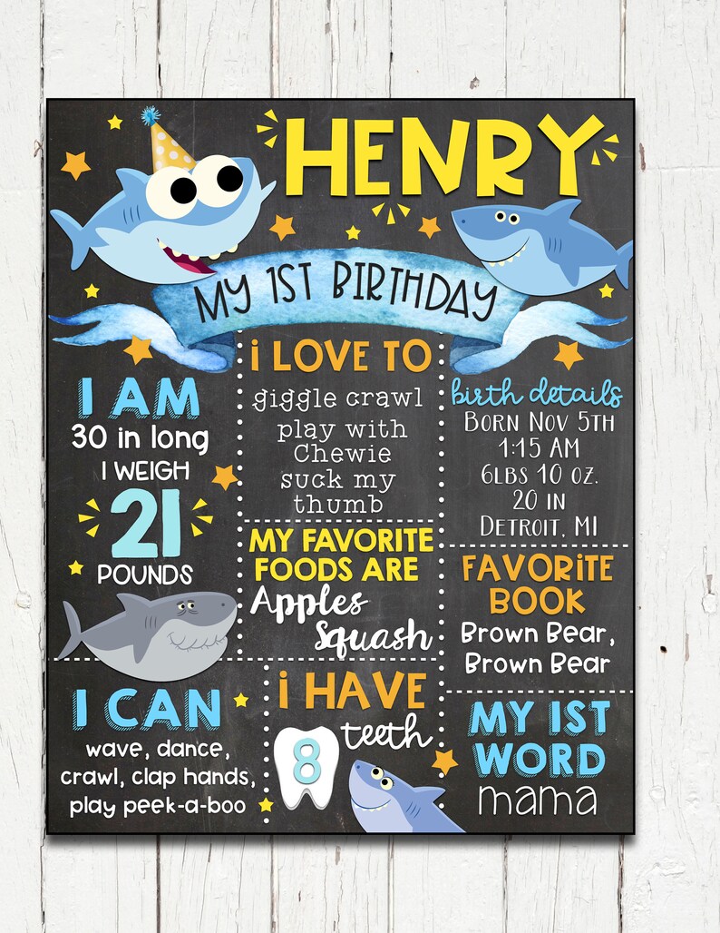 Baby Shark Birthday Chalkboard Etsy