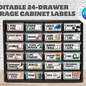 Customizable Labels for storage unit, 24-Drawer Plastic Storage Cabinet labels, Teacher labels, Canva Template, Akro-Mils 24-Drawer Unit