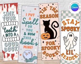 Marque-pages imprimables effrayants d'Halloween | Marque-pages d'Halloween pour étudiants | Marque-page prénom Halloween | Cadeau d'Halloween | Cadeau de classe Halloween