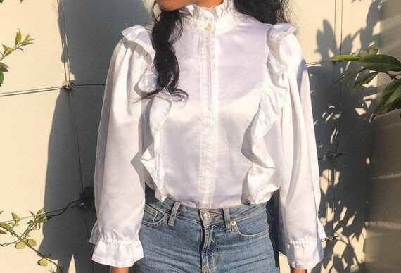 Vintage White Ruffle Blouse Statement 