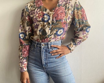 90s floral print blouse. S