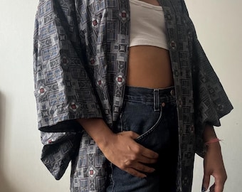 Chaqueta tipo kimono con estampado geométrico vintage, talla única