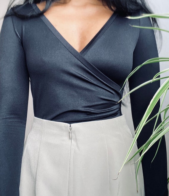 80s black leotard bodysuit longsleeved, S