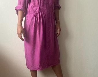 Vestido morado magenta de los años 90. 100% seda. 14