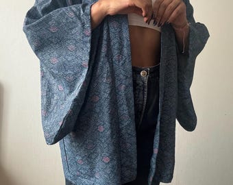 Chaqueta tipo kimono con estampado floral vintage, talla única