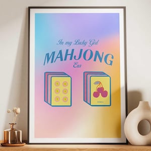 Mahjong game shirt social club art print, mahjongg game night décor, digital mahjong gifts wall art, lucky girl era syndrome Asian American