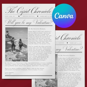 Plantilla de periódico de Canva para San Valentín, tarjeta ¿Quieres ser mi novia?, regalo de aniversario romántico, propuesta de matrimonio, publicación personalizada de Cupido