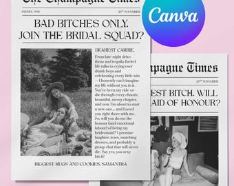 Custom bridesmaid proposal canva template, matron of honor newspaper proposal, editable will you be my maid of honor card bridal party print