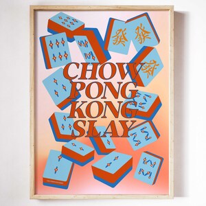 Blue Mahjong social club party art print, chow pong kong slay tournament, mahjongg gifts game night, lucky girl era, Asian American heritage