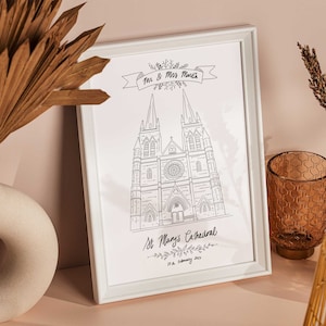 Wedding keepsake A4, custom wedding venue hand drawn sketch, venue illustration, wedding venue gift, personalised venue, church chapel