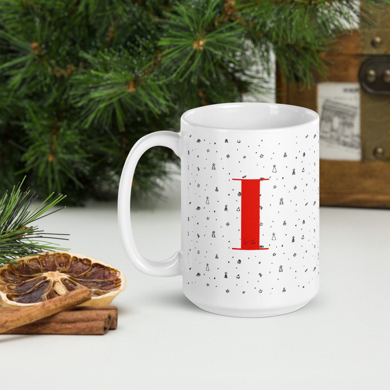 Christmas mug Monogram mug initial mug mug letter I  Etsy