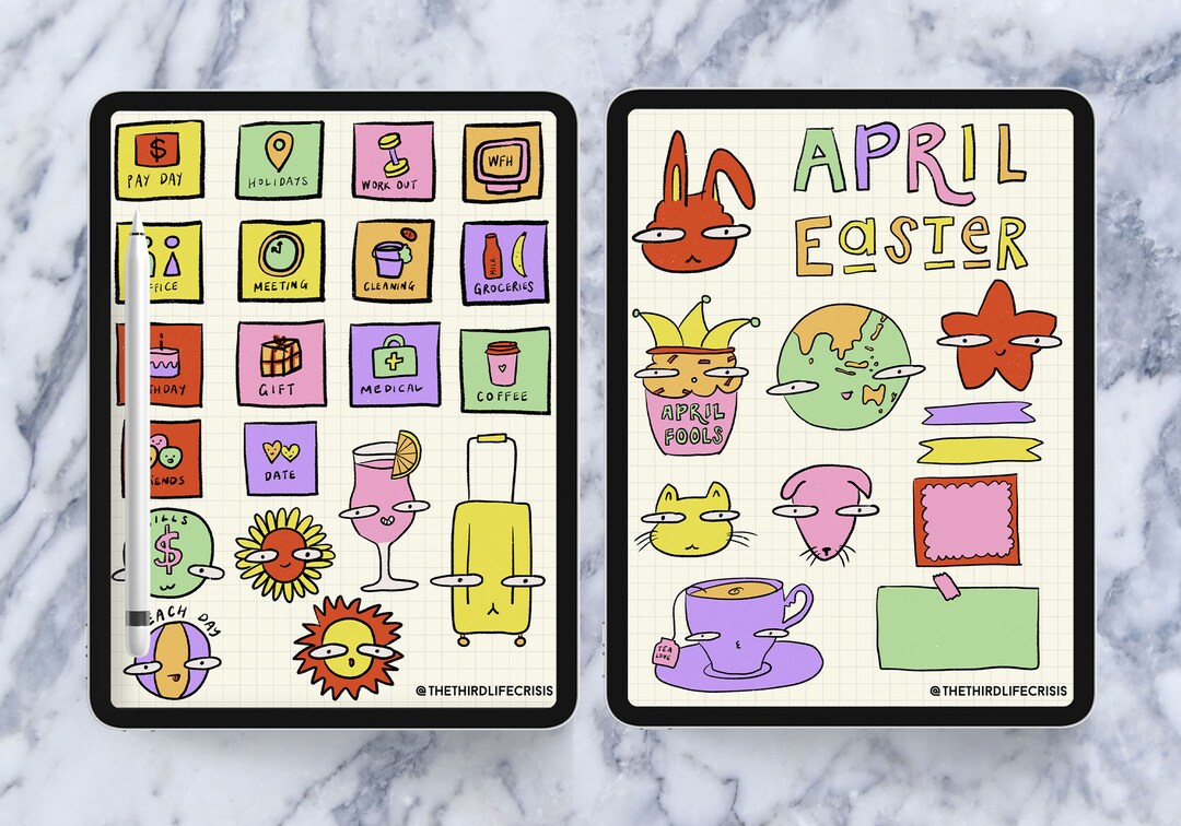 Spring Digital Stickers, April Goodnotes Precropped Stickers, Cute ...
