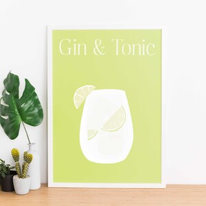 Gin and tonic cocktail, gin and tonic poster, gin glasses, gin gifts, gin sign, Bar cart art print, cocktail posters, cocktail shaker art