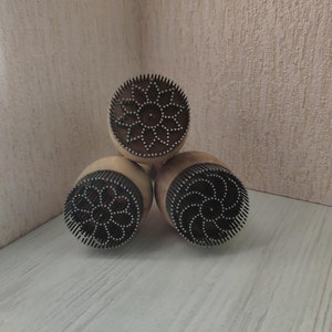 Set of 3 Traditional Uzbek wooden walnut stamps embedded with iron pins chekich for bread non stamping, baking. 5 cm image 5