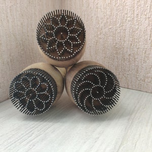 Set of 3 Traditional Uzbek wooden walnut stamps embedded with iron pins chekich for bread non stamping, baking. 5 cm image 6