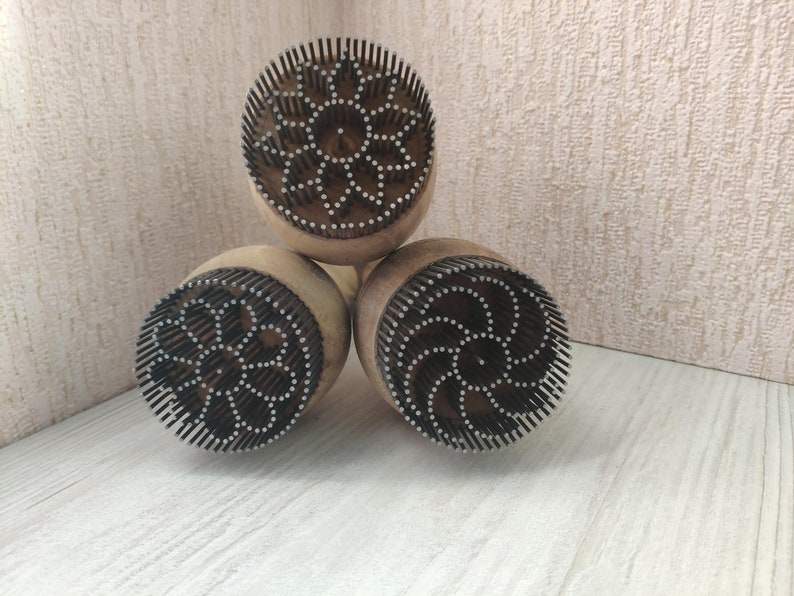 Set of 3 Traditional Uzbek wooden walnut stamps embedded with iron pins chekich for bread non stamping, baking. 5 cm image 6