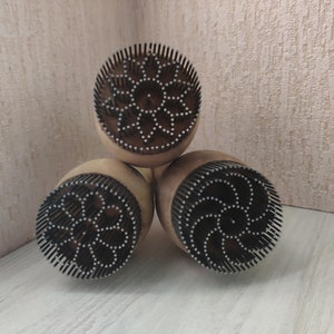 Set of 3 Traditional Uzbek wooden walnut stamps embedded with iron pins chekich for bread non stamping, baking. 5 cm image 4