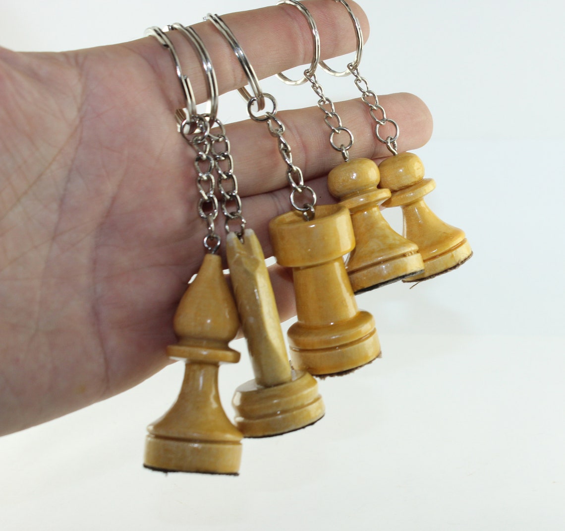 Lot of 5 Hand Made Wooden Chess Key Chain Chess Piece Key Etsy