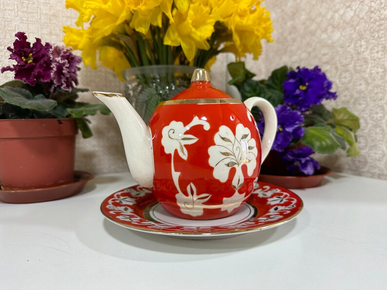 1970 Vintage USSR Teapot Plate. Golden Flower Pattern. High Etsy