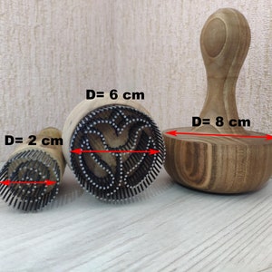 Set of 3 Traditional  Uzbek wooden walnut stamps embedded with iron pins "chekich" for bread (non) stamping, baking. 5 cm