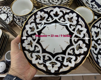 Plato de cerámica nacional uzbeko Pakhta Patrón de algodón Diámetro: 23 cm / 9 pulgadas