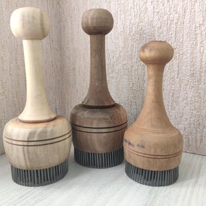 Set of 3 Traditional Uzbek wooden walnut stamps embedded with iron pins chekich for bread non stamping, baking. 5 cm image 2