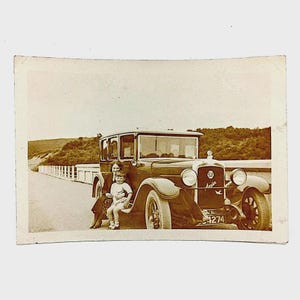 Antique 1930s Austin Car Photo Irish Found Photograph of Woman and Boy Vintage Car Lover Gift  Original Velox Print