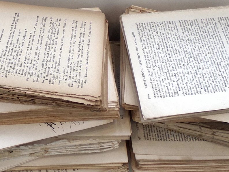 Aged book pages old book pages naturally aged paper craft gift antique book paper craft supplies scrapbooking paper ephemera recycled pages