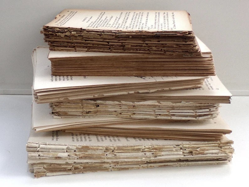 Aged book pages old book pages naturally aged paper craft gift antique book paper craft supplies scrapbooking paper ephemera recycled pages