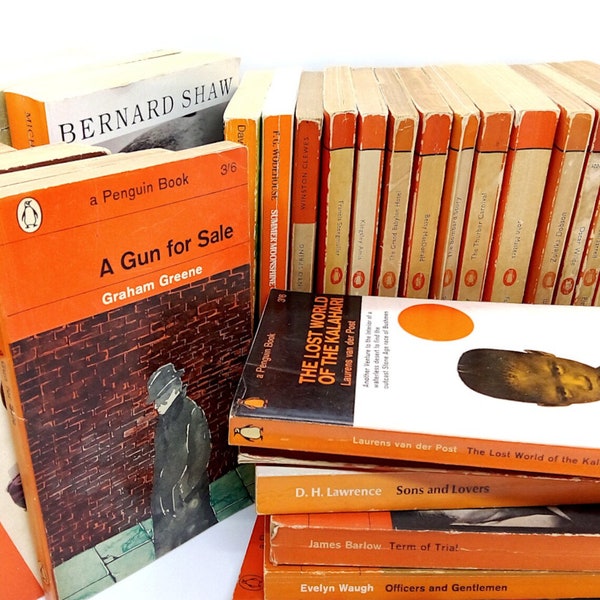 Penguin paperbacks Orange Penguin books rare vintage books 1953-1990 fiction books Penguin book titles choose 1 classic paperback book gift