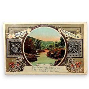 1915 Antique “A Joyful Christmas” Postcard from the Popular Series No. 1216 with Colorized Landscape & Ireland Postmark