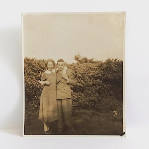 Antique Couple Photo – 1930s Sepia Photograph – Irish Countryside Portrait – Vintage Romance – Black & White Snapshot – Old Ireland
