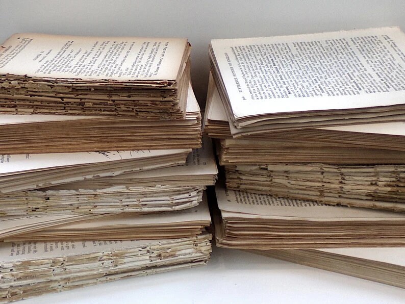 Aged book pages old book pages naturally aged paper craft gift antique book paper craft supplies scrapbooking paper ephemera recycled pages
