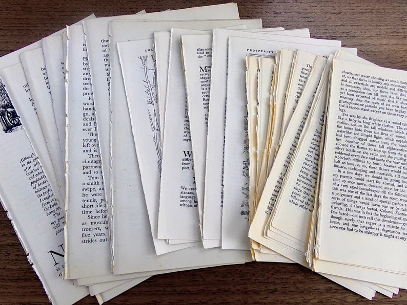 Aged book pages old book pages naturally aged paper craft gift antique book paper craft supplies scrapbooking paper ephemera recycled pages