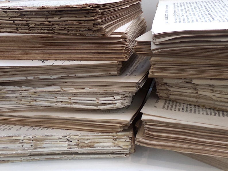 Aged book pages old book pages naturally aged paper craft gift antique book paper craft supplies scrapbooking paper ephemera recycled pages
