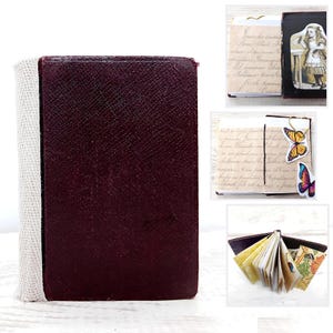 Alice in Wonderland Handmade Junk Journal Vintage Book Cover Mini Diary with Ephemera Stickers Bookmark 3x4 Inch Gift for Her