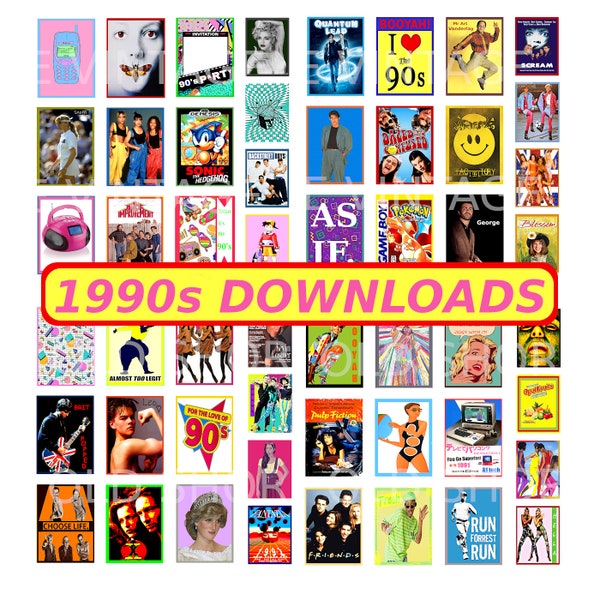 1990s Downloads Pop Art images 1990s scrapbook printables vintage illustrations 1990s junk journal printable pictures 5 pages 52 images