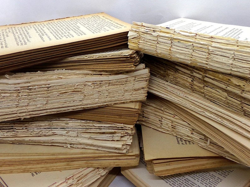 Aged book pages old book pages naturally aged paper craft gift antique book paper craft supplies scrapbooking paper ephemera recycled pages