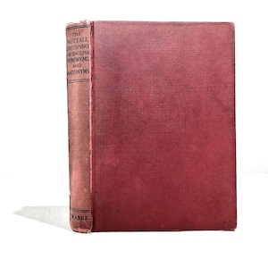 May include: A vintage red hardcover book. The spine displays the title "The Nuttall Dictionary of English Synonyms and Antonyms" and the publisher "Warne". The book is set against a white background, showing signs of age.